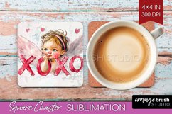 Valentine Angel Square Coaster - Cupid Coaster PNG Product Image 1