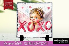 Valentine Angel Slate PNG - Cupid Square Slate Sublimation Product Image 1