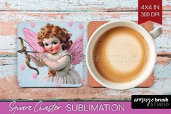 Valentine Angel Square Coaster - Cupid Coaster PNG Product Image 1