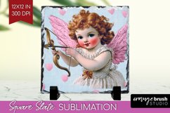 Valentine Angel Slate PNG - Cupid Square Slate Sublimation Product Image 1