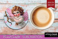 Valentine Angel Round Coaster - Cupid Coaster PNG Product Image 1
