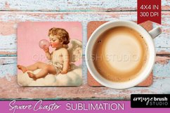 Valentine Angel Square Coaster - Cupid Coaster PNG Product Image 1