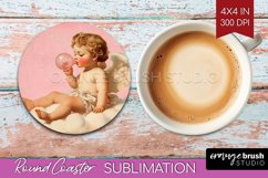Valentine Angel Round Coaster - Cupid Coaster PNG Product Image 1
