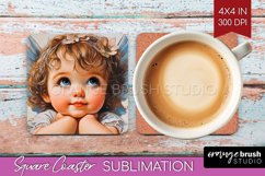 Valentine Angel Square Coaster - Cupid Coaster PNG Product Image 1