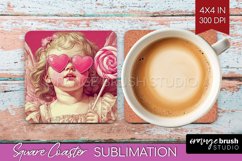 Valentine Angel Square Coaster - Cupid Coaster PNG Product Image 1