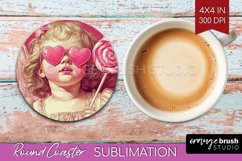 Valentine Angel Round Coaster - Cupid Coaster PNG Product Image 1