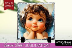 Valentine Angel Slate PNG - Cupid Square Slate Sublimation Product Image 1
