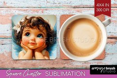 Valentine Angel Square Coaster - Cupid Coaster PNG Product Image 1