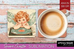 Valentine Angel Square Coaster - Cupid Coaster PNG Product Image 1