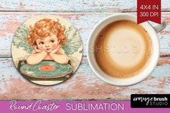 Valentine Angel Round Coaster - Cupid Coaster PNG Product Image 1