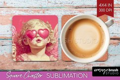 Valentine Angel Square Coaster - Cupid Coaster PNG Product Image 1