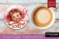 Valentine Angel Round Coaster - Cupid Coaster PNG Product Image 1