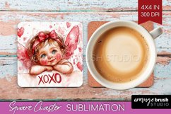 Valentine Angel Square Coaster - Cupid Coaster PNG Product Image 1