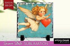 Valentine Angel Slate PNG - Cupid Square Slate Sublimation Product Image 1