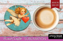 Valentine Angel Round Coaster - Cupid Coaster PNG Product Image 1