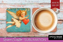Valentine Angel Square Coaster - Cupid Coaster PNG Product Image 1