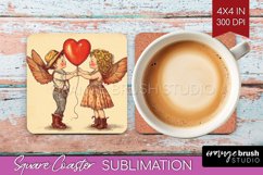 Valentine Angel Square Coaster - Cupid Coaster PNG Product Image 1