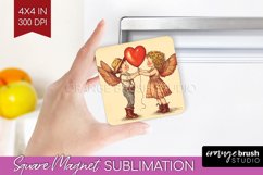 Valentine Angel Magnet Sublimation - Cupid Square Magnet PNG Product Image 1