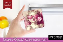 Valentine Angel Magnet Sublimation - Cupid Square Magnet PNG Product Image 1