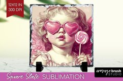 Valentine Angel Slate PNG - Cupid Square Slate Sublimation Product Image 1