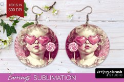 Valentine Angel Round Earrings - Cupid PNG Sublimation Product Image 1
