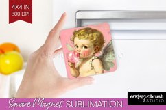 Valentine Angel Magnet Sublimation - Cupid Square Magnet PNG Product Image 1