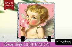 Valentine Angel Slate PNG - Cupid Square Slate Sublimation Product Image 1