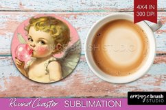 Valentine Angel Round Coaster - Cupid Coaster PNG Product Image 1