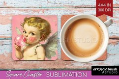 Valentine Angel Square Coaster - Cupid Coaster PNG Product Image 1