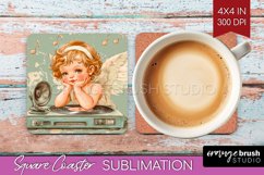 Valentine Angel Square Coaster - Cupid Coaster PNG Product Image 1