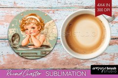 Valentine Angel Round Coaster - Cupid Coaster PNG Product Image 1