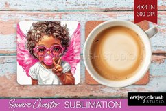 Valentine Angel Square Coaster - Cupid Coaster PNG Product Image 1