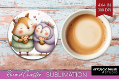 Couple Animals Round Coaster - Valentines Day Coaster PNG Product Image 1