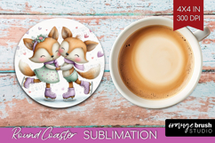Couple Animals Round Coaster - Valentines Day Coaster PNG Product Image 1