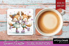 Couple Animals Square Coaster - Valentines Day Coaster PNG Product Image 1