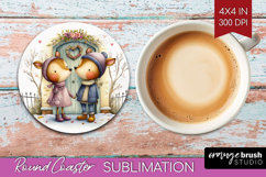 Couple Animals Round Coaster - Valentines Day Coaster PNG Product Image 1