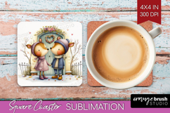 Couple Animals Square Coaster - Valentines Day Coaster PNG Product Image 1