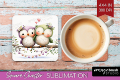 Couple Animals Square Coaster - Valentines Day Coaster PNG Product Image 1