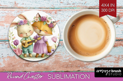 Couple Animals Round Coaster - Valentines Day Coaster PNG Product Image 1