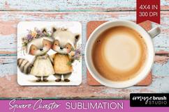 Couple Animals Square Coaster - Valentines Day Coaster PNG Product Image 1