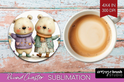 Couple Animals Round Coaster - Valentines Day Coaster PNG Product Image 1