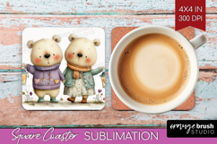 Couple Animals Square Coaster - Valentines Day Coaster PNG Product Image 1