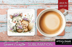 Couple Animals Square Coaster - Valentines Day Coaster PNG Product Image 1