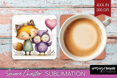 Couple Animals Square Coaster - Valentines Day Coaster PNG Product Image 1