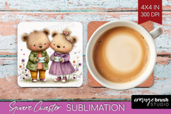 Couple Animals Square Coaster - Valentines Day Coaster PNG Product Image 1