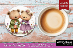 Couple Animals Round Coaster - Valentines Day Coaster PNG Product Image 1