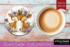Couple Animals Round Coaster - Valentines Day Coaster PNG Product Image 1
