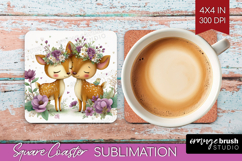 Couple Animals Square Coaster - Valentines Day Coaster PNG Product Image 1