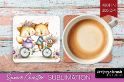 Couple Animals Square Coaster - Valentines Day Coaster PNG Product Image 1