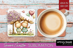 Couple Animals Square Coaster - Valentines Day Coaster PNG Product Image 1